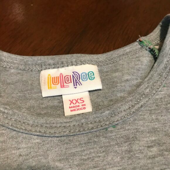 LuLaRoe Womens Top Size XXS Randy Baseball Tee Gray Green Orange Purple Paisley - Picture 5 of 6